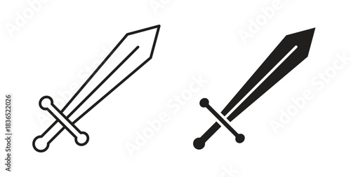 Sword icon with line and silhouette versions.
