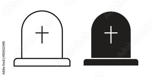 Tombstone icon with line and silhouette versions.