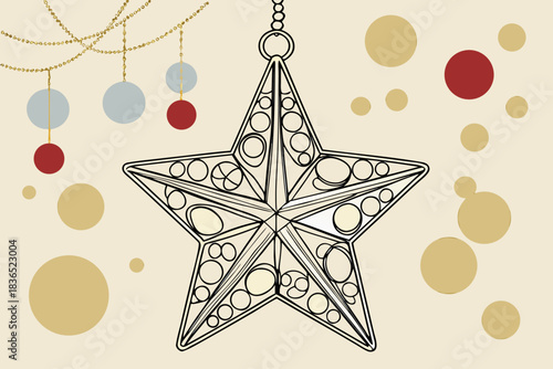 Brightly glowing Christmas star ornament with street lights, beautifully illustrated in a festive vector style.