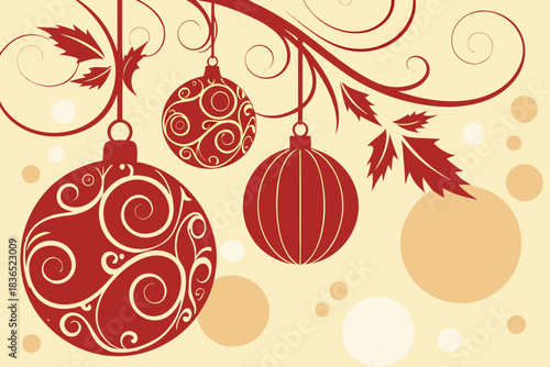 Vector of bright Christmas spheres and glowing garland lights, adding a festive touch to holiday designs.
