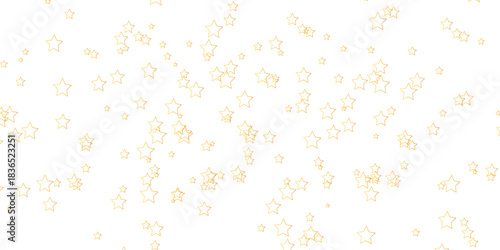 Subtle yet shimmering graphic with golden outlined stars widely scattered against a clean white backdrop, evoking a festive mood