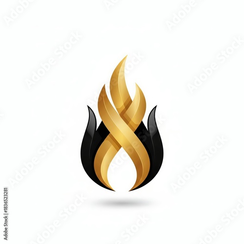 ​3D Metallic Gold and Black Intertwined Fire Flame Logo Symbol