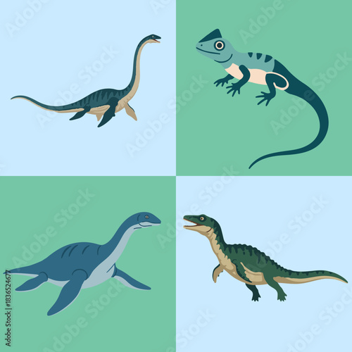 set illustration vector graphic of various species of reptile dinosaurs