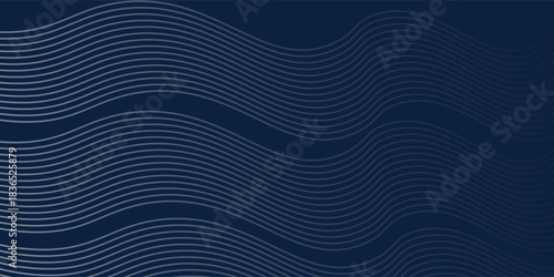 3D modern wave curve abstract presentation background. Luxury paper cut background. Abstract decoration, golden pattern, halftone gradient, 3d vector illustration. Unique dark blue background