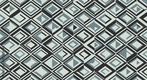 Abstract geometric pattern with repeating diamond shapes and varying shades of grey and blue.