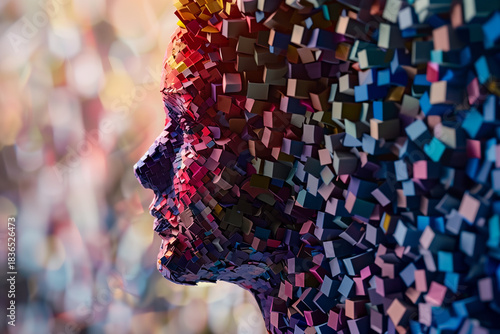 Rostro humano y piezas de puzle de colores