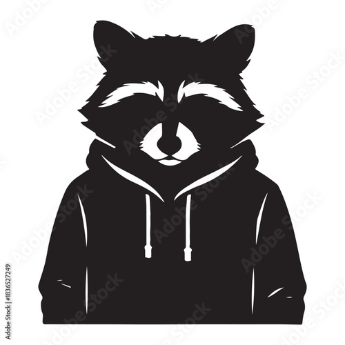 Raccoon stands calmly wearing a casual hoodie with relaxed modern style.
