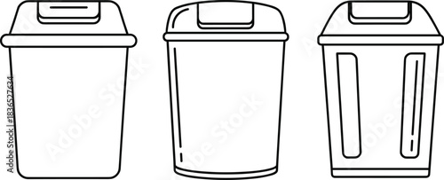 Line Art Trash Can Recycling Bins Vector Icons Set