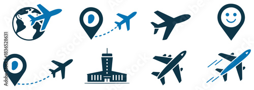airplane aircraft travel icon collection