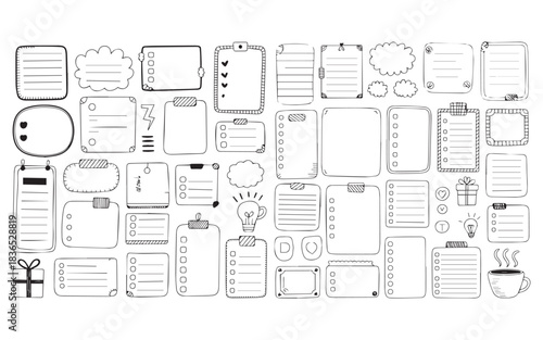 Hand drawn notes and memo frames collection featuring playful sketch borders and creative list designs