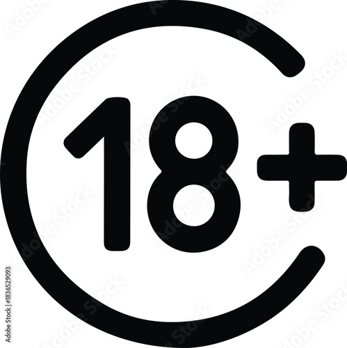 Black 18 Plus Age Restriction Symbol sign icon
