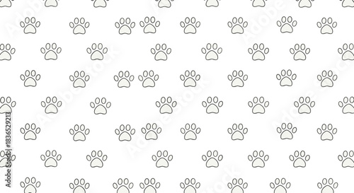 Minimalist seamless pattern of delicate paw prints in a simple outline style, creating a clean and subtle animal-themed background.