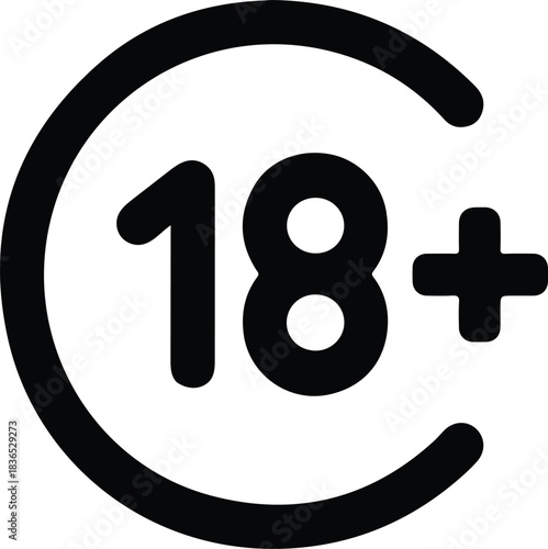 Black 18 Plus Symbol on White Background eighteen plus