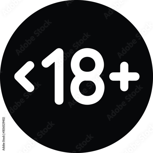 Black circle with white 18 plus symbol eighteen plus 1