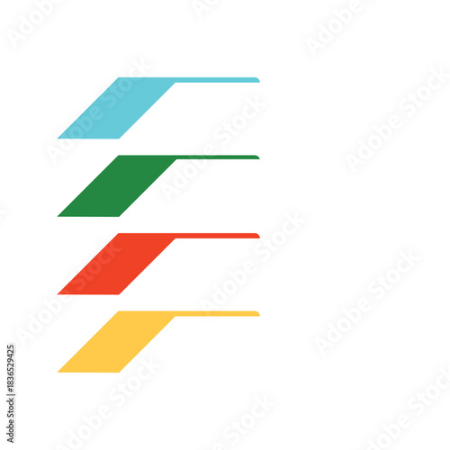 Colorful Abstract Geometric Shapes Stacked on White Background.