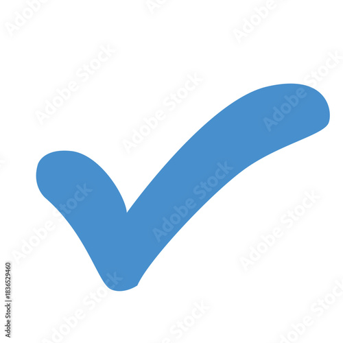 Blue Check Mark Symbol on White Background for Approval.