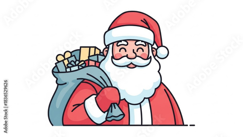 Cartoon santa claus with a sack full of presents