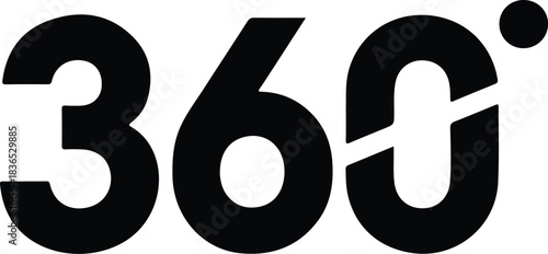 Black 360 Degrees Symbol with Dot number