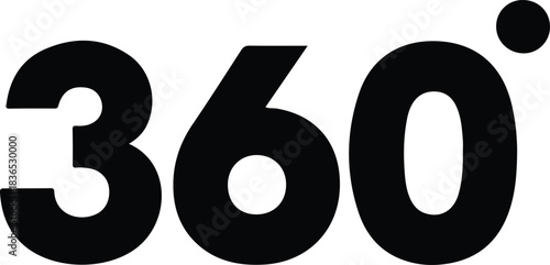 Black 360 Number with Degree Symbol degrees white