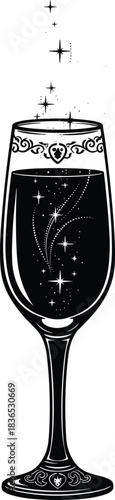 Magical sparkling champagne flute with star effect