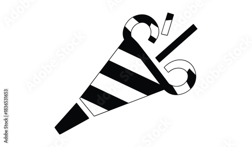 Black and White Striped Party Horn and Popper Isolated on White Background party popper celebration