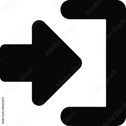 Black arrow pointing into an open doorway icon entrance