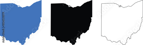 Ohio Map Icon Set – US State Outline Vector, Silhouette, and Line Art