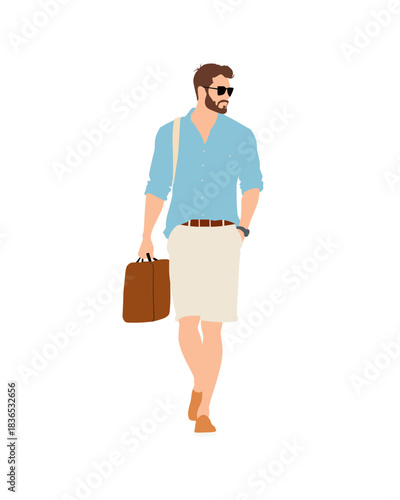 Flat vector people and illustration, man with casual vacation outfit