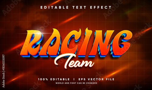 racing team 3d vector text effect with modern style