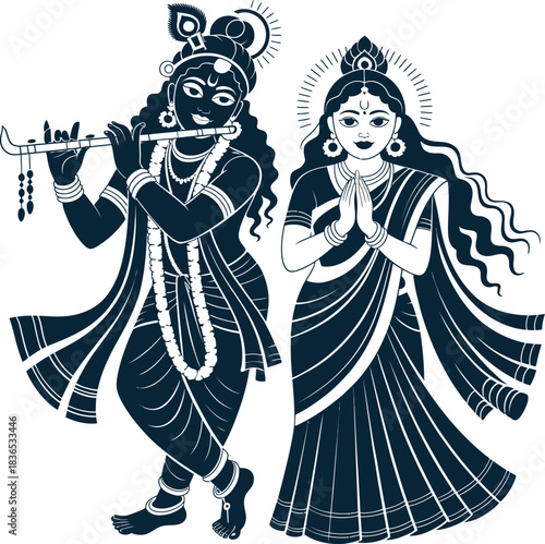 Hare krisna playing flute with devi Radhe
