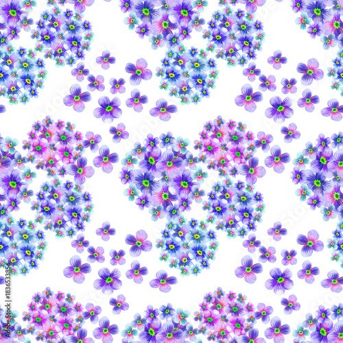 Floral seamless pattern with abstract branches and spring flowers in watercolor style. Hand drawn flowers watercolor.