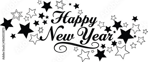 Happy new year script with festive stars celebration