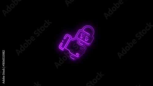 Purple Neon Icon of Handshake with TV Microphone on Black Background television