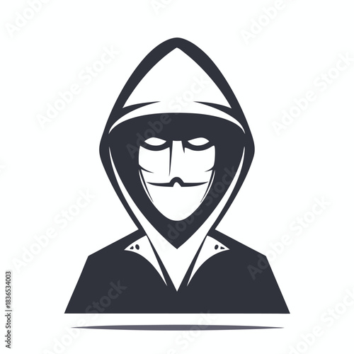 Masked figure at laptop holds USB drives above, appearing as a digital robber