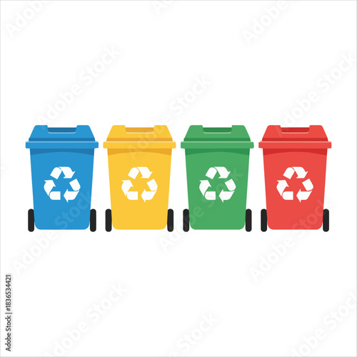 Colorful recycling bins for waste segregation and environmental care Vector