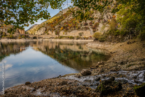 Lake San Domenico is an artificial lake in Abruzzo, in the municipality of Villalago (L'Aquila). Known for its emerald waters, it is located within the Sagittario Gorges.