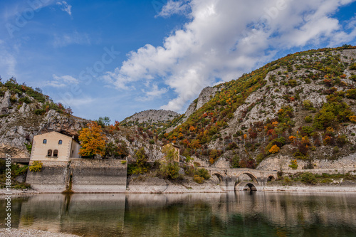 Lake San Domenico is an artificial lake in Abruzzo, in the municipality of Villalago (L'Aquila). Known for its emerald waters, it is located within the Sagittario Gorges.