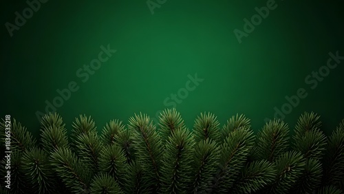 Evergreen Christmas tree branches against a gradient green background. Perfect for holiday design.