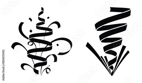 Black Silhouette Calligraphy Swirls and Ribbons Abstract Decorative Elements Keywords: abstract, art, black, swirl, ribbon, decoration, design, element, graphic, shape, pattern, organic, flowing