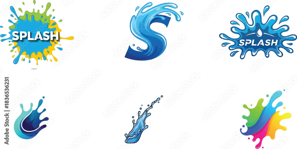 Obraz premium Six Water Splash Logos and Designs on White Background