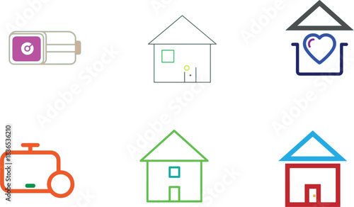 Six Colorful Home And Security Icons house camera