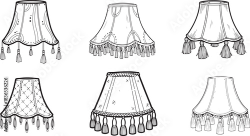 Six Hand Drawn Lamp Shades With Tassels lampshade light
