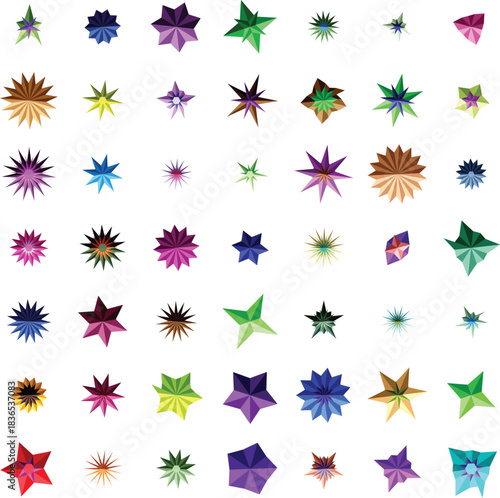 Collection of Geometric Starburst Shapes in Various Colors and Styles abstract 1
