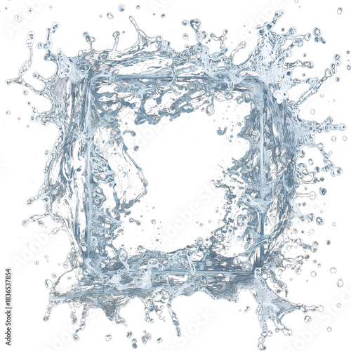 Water frame splash forming square shape transparent backdrop clean design flowing concept art