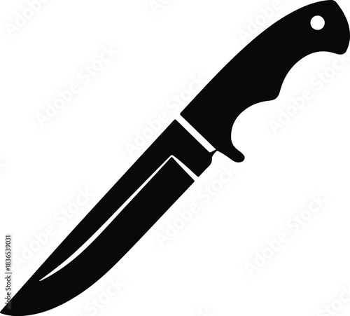 Black Knife Silhouette with White Hole on White Background