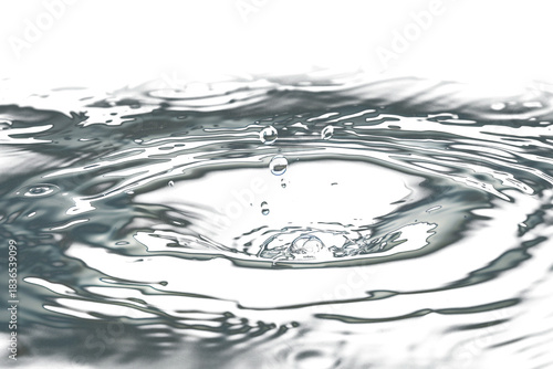 Water ripples on transparent background with falling drops and liquid circles surface