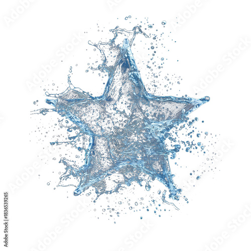 Water splash forming star shape representing liquid flowing motion on transparent backdrop