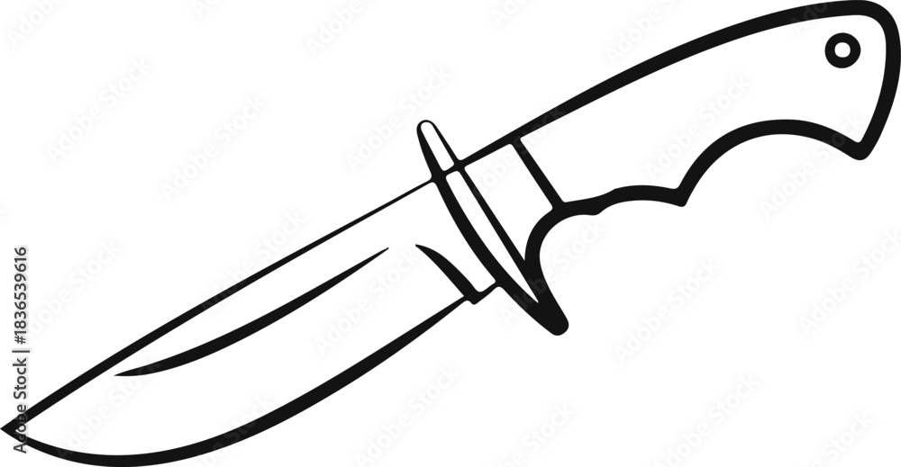 Obraz premium Black outline of a hunting knife on white blade sharp 1
