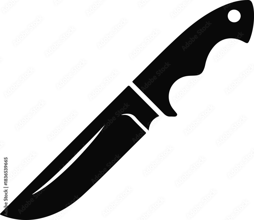 Obraz premium Black silhouette of a hunting knife on white background 1