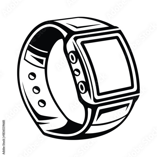 Black smartwatch features a square face and curved band details prominently